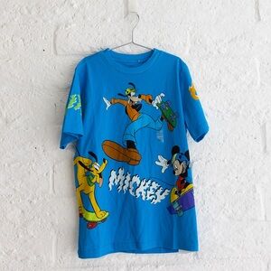 Disney Bright Blue Mickey and Friends Skateboarding T-Shirt - Boys L - New